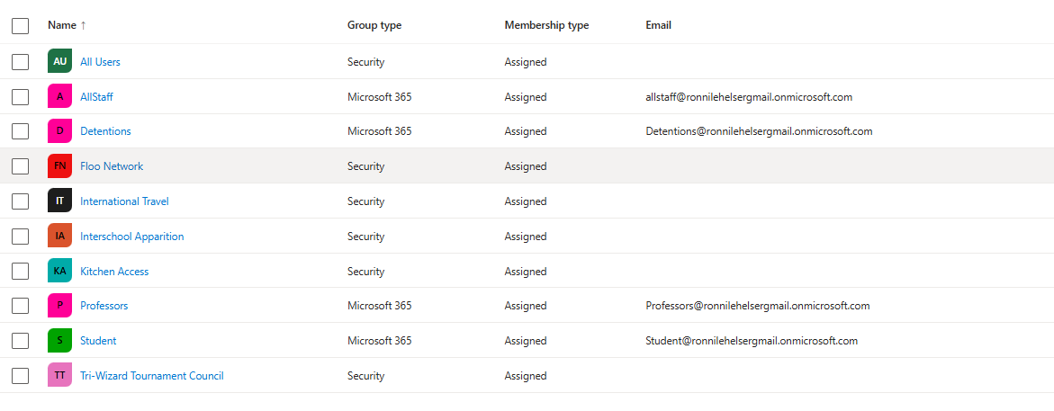 Entra ID groups list mixing Security and Microsoft 365 group types for access control